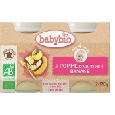 Piure Bio din banane si mere, +4 luni, 2x 130g, BabyBio