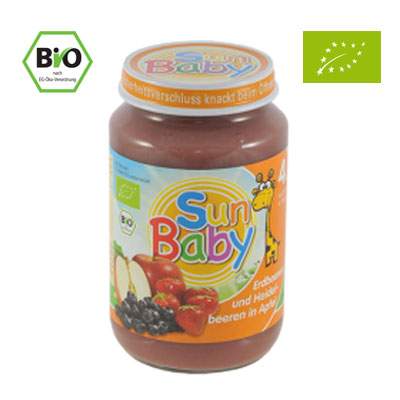 Piure Bio din capsuni si afine cu mar, Gr. 4 luni, 190 g, Sun Baby Food