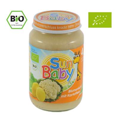 Piure Bio din conopida cu cartofi, Gr. 4 luni, 190 g, Sun Baby Food
