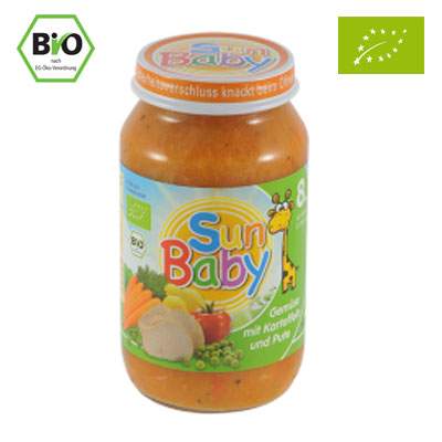 Piure Bio din legume, cartofi si curcan, Gr. 8 luni, 220 g, Sun Baby Food