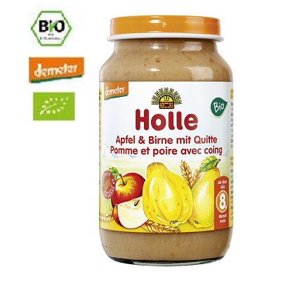 Piure Bio din mere, pere si gutui, +8 luni, 220 g, Holle Baby Food