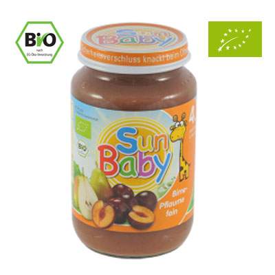 Piure Bio din pere si prune, Gr. 4 luni, 190 g, Sun Baby Food