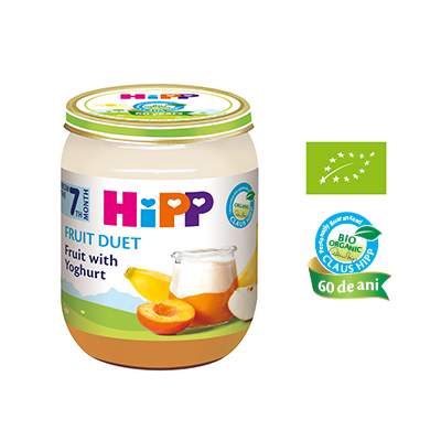 Piure Bio Fruit-Duets iaurt cu fructe, Gr. 7 luni, 160 g, Hipp