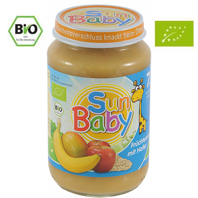 Piure Bio Mix de fructe cu ovaz, +7luni, 190g, SunBaby Food