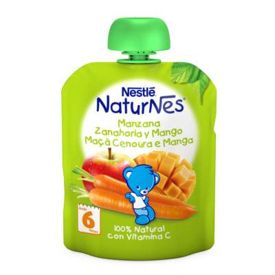 Piure cu mere, morcovi si mango NaturNes, +6 luni, 90 g, Nestle 