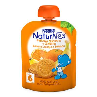 Piure de banane, portocale si biscuiti NaturNes, +6 luni, 90 g, Nestle