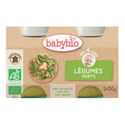 Piure de legume verzi, Gr. 4 luni, 2x130 g, Babybio