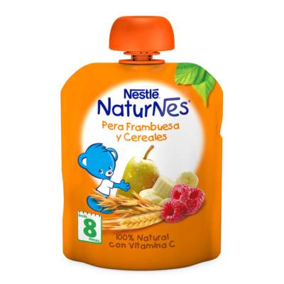 Piure de pere, zmeura si cereale NaturNes, +8 luni, 90 g, Nestle