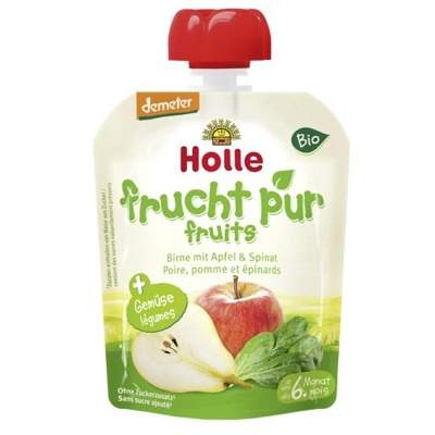 Piure Eco din Pere, Mere si Spanac, +6luni, 90g, Holle Baby Food