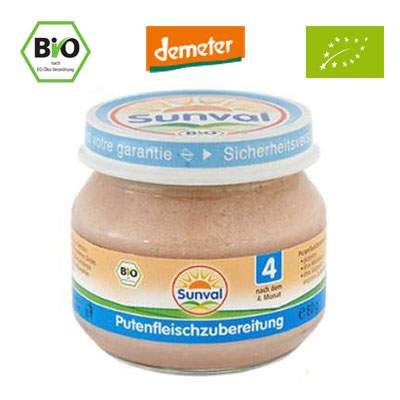 Piure Organic din carne de curcan, Gr. +4 luni, 80 g, Sunval