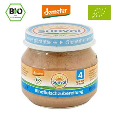 Piure Organic din carne de vita, Gr. +4 luni, 80 g, Sunval