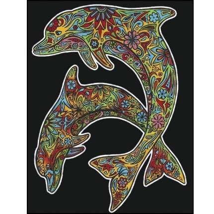 Plansa speciala de colorat pe catifea Delfini, 47x35cm, L102, Colorvelvet