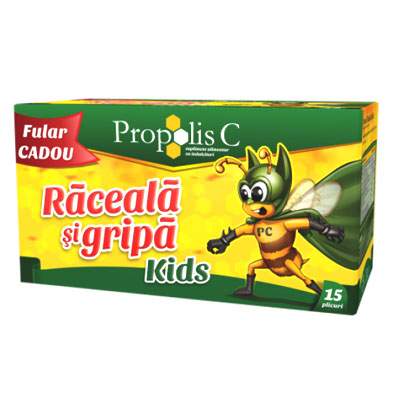 Propolis C raceala si gripa kids cu fular cadou, 15 plicuri, Fiterman Pharma