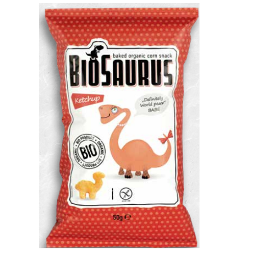 Pufuleti Bio din porumb si ketchup fara gluten Biosaurus, 50 g, Mc Lloyd's