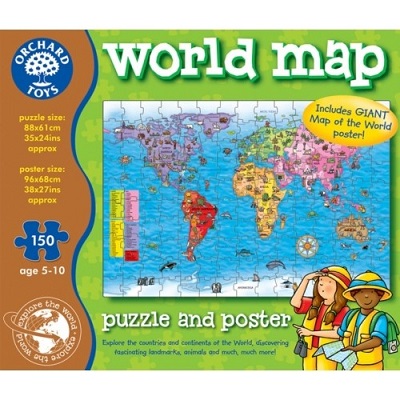 Puzzle si poster harta lumii in Limba Engleza, 150 piese, Orchard Toys