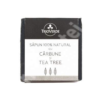 Sapun 100% natural cu carbune si tea tree, 110 g, Trio Verde