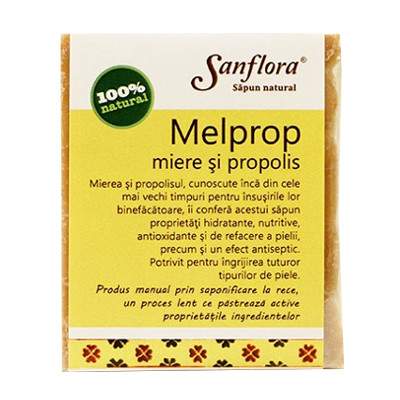 Sapun natural cu miere si propolis Melprop, 100 g, Sanflora