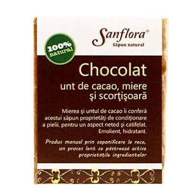 Sapun natural unt de cacao, miere si scortisoara, 100 g, Sanflora
