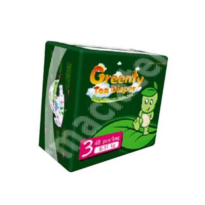 Scutece Greenty cu Ceai Verde, Nr. 3, 6-11 kg, 48 bucati, Langyan Keja Tea Industry