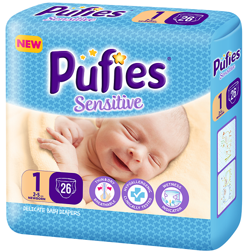 Scutece nr.1 Pufies Baby Sensitive, 2-5 kg, 26 buc, Ficosota Sintez