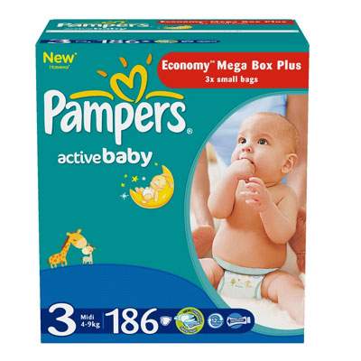 Scutece nr. 3 Active Baby, 4-9 kg, 186 bucati, Pampers