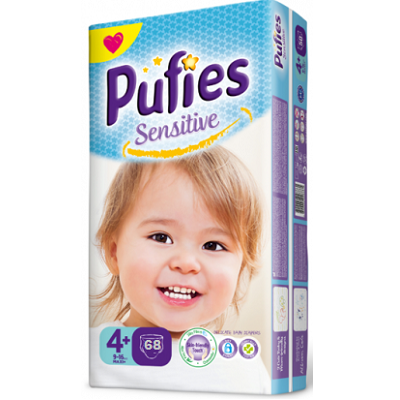 Scutece nr.4+ Pufies Baby Sensitive Maxi, 9-16 kg, 68buc, Ficosota Sintez
