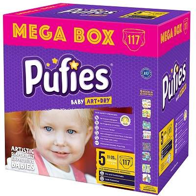 Scutece nr.5 Pufies Baby Art Mega Box, 4-9 Kg, 117 buc, Ficosota Sintez