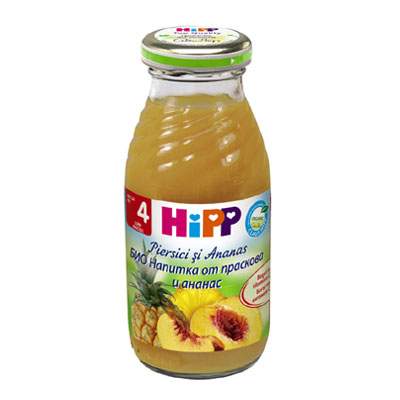 Suc Bio de piersici si ananas 100% natural, Gr. 4 luni, 200 ml, Hipp
