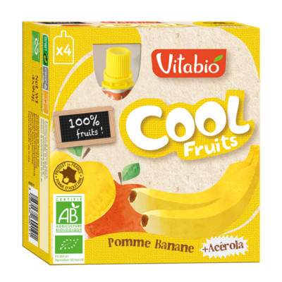 Suc Organic de mar, banana si acerola Cool Fruits, 4x90 g, Vitabio