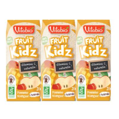 Suc Organic de mar, mango si acerola Fruit Kid'z, 3x200 ml, Vitabio