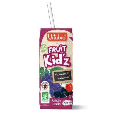 Suc Organic de struguri, coacaze negre si acerola Fruit Kid'z, 200 ml, Vitabio