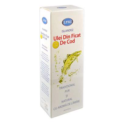 Ulei din ficat de cod natural cu aroma de lamaie, 240 ml, Lysi