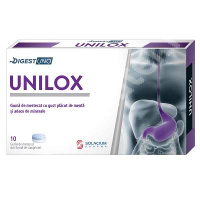 Unilox Digest Uno, 10 comprimate guma de mestecat, Solacium Pharma
