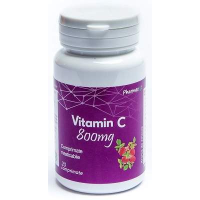 Vitamina C 800mg masticabila cu aroma de zmeura, 20 comprimate, Pharmex