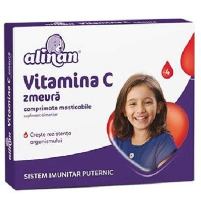 Vitamina C pentru copii cu aroma de zmeura Alinan, +4 ani, 20 comprimate, Fiterman Pharma