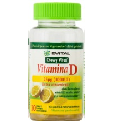 Vitamine tip jeleuri masticabile, Vitamina D 1000 UI, 30 bucati, Chewy Vites