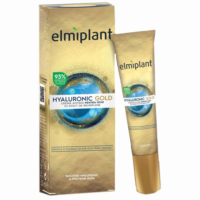 Crema antirid pentru ochi, Hyaluronic Gold, 15 ml, Elmiplant