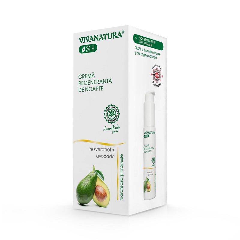 Crema naturala regeneranta de noapte, cu avocado si resveratrol, 45 ml, Vivanatura