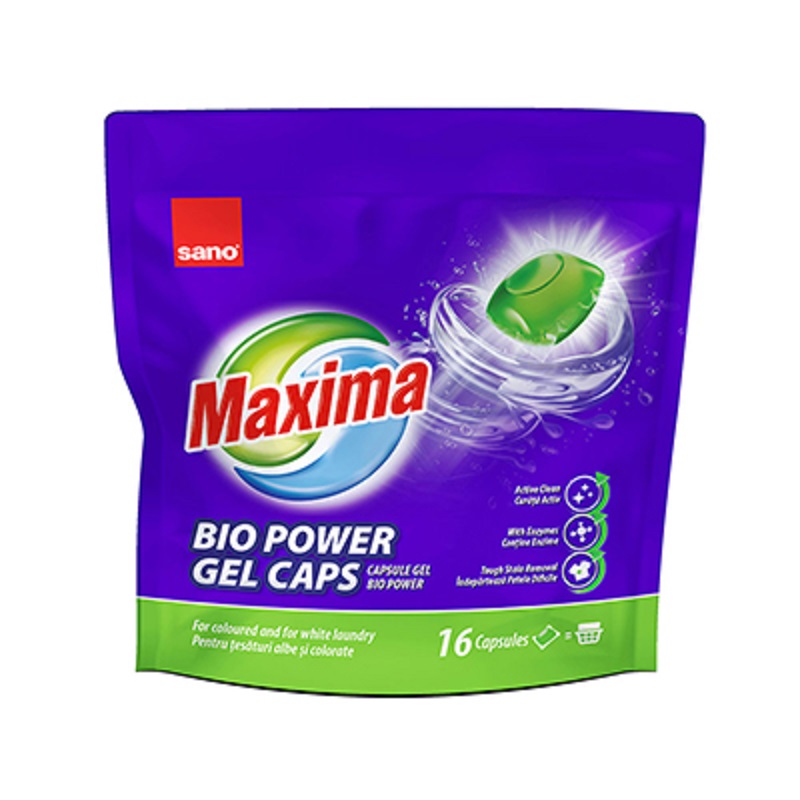Detergent capsule pentru rufe, Bio Power Gel, 16 capsule, Sano Maxima