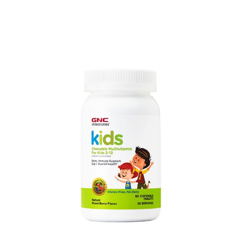 Kids Chewable, Multivitamine pentru copii 2-12 ani, cu aroma naturala de fructe de padure, 60 tablete, GNC