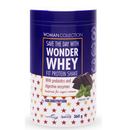 Pudra Proteica, Wonder Whey, Woman Collection, cu aroma de ciocolata si menta, 360g, Gold nutrition