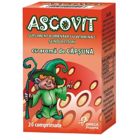 Vitamina C cu aroma de capsuni, 20 comprimate, Ascovit