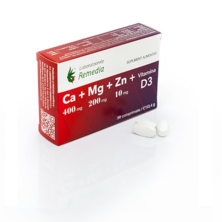 Ca Mg Zn D3, 30 comprimate, Remedia