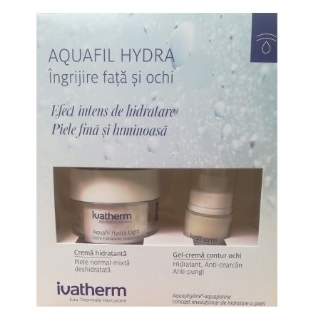 Pachet Aquafil Hydra, Crema hidratanta 30 ml + Gel-Crema contur ochi 15 ml, Ivatherm