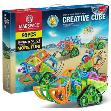 Joc educativ constructie magnetic 3D - Creative Cube, 95 piese, Magspace