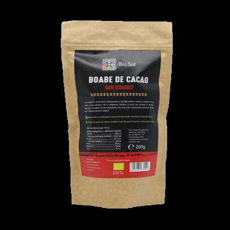 Boabe de cacao Raw Ecologice, 200 gr, Biosof
