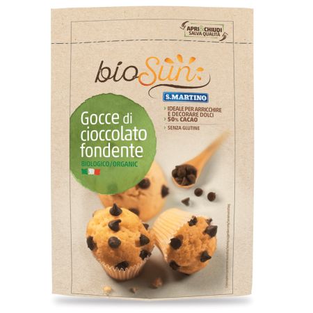 Picaturi de ciocolata amaruie fara gluten Eco Biosun, 125 gr, S.Martino