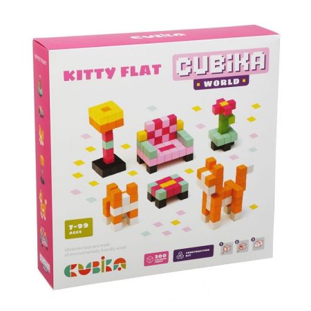 Joc din lemn, Set de constructii Pixel Kitty Flat, 7 ani+, 15313, Cubika