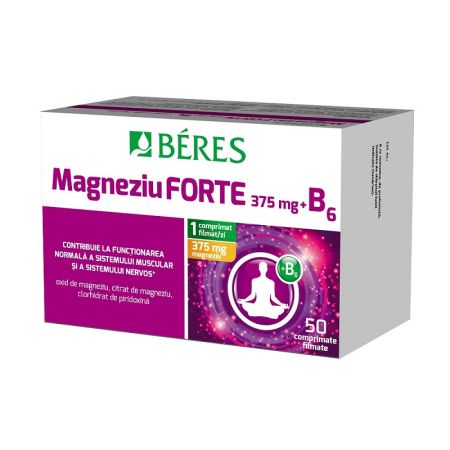 Magneziu forte 375 mg + B6, 50 comprimate filmate, Beres