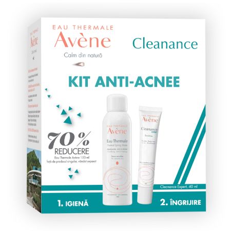 Oferta Pachet Apa termala spray, 150 ml si Emulsie pentru ten cu tendinta acneica Cleanance Expert, 40 ml, Avene